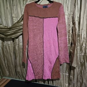 Elegant Pink and Brown Sweater Dress